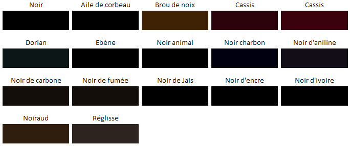 Nuancier de la couleur Noir